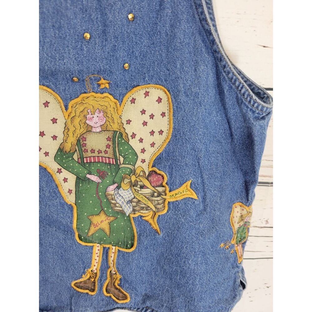Quacker Factory Blue Denim Believe Love Angel Sleeveless Vest Women's Size 1X - Picture 5 of 11
